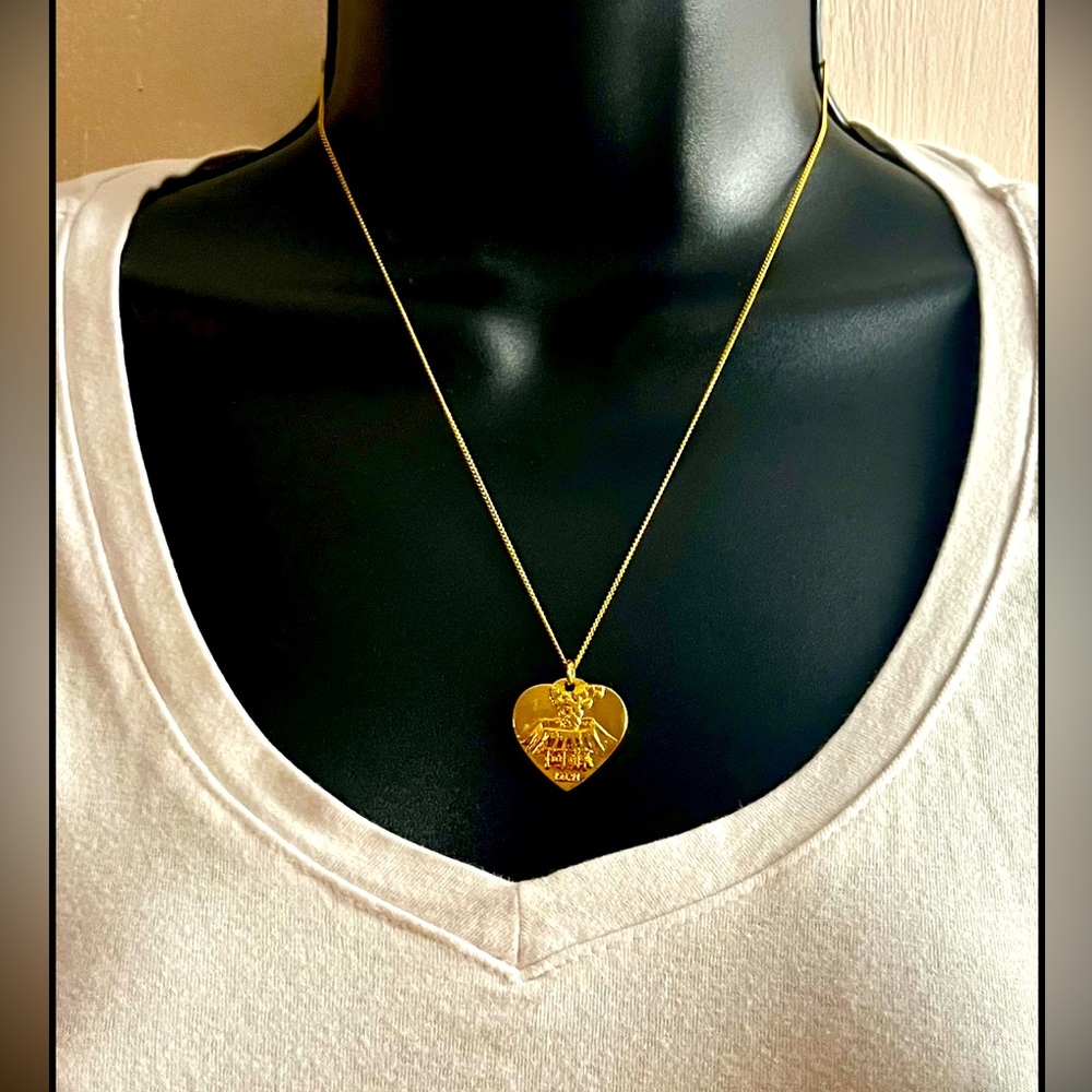 Gold Tone Japanese Volcano Heart Pendant Necklace